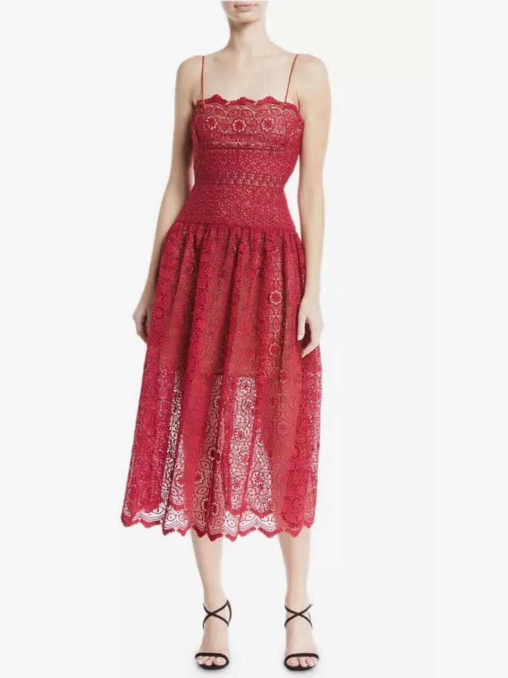 NWT Self-Portrait Red Floral Lace Midi Dress Cocktail Wedding US 4 UK 8